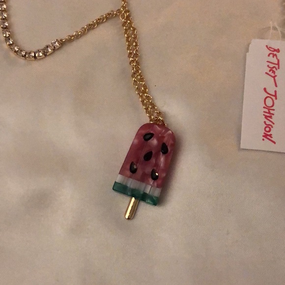 Betsey Johnson Gold Tone Watermelon Popsicle Pendant Necklace Cup Chain NWT - Picture 10 of 16